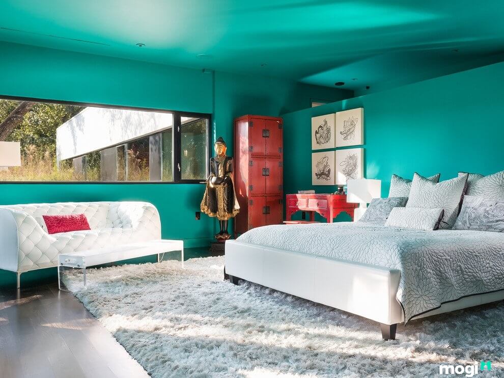Một gợi ý về thiết kế phòng ngủ với gam màu xanh ngọc tươi trẻ