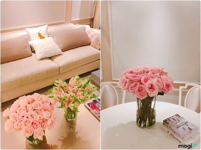Một góc phòng khách đầy nữ tính với hoa của người đẹp
