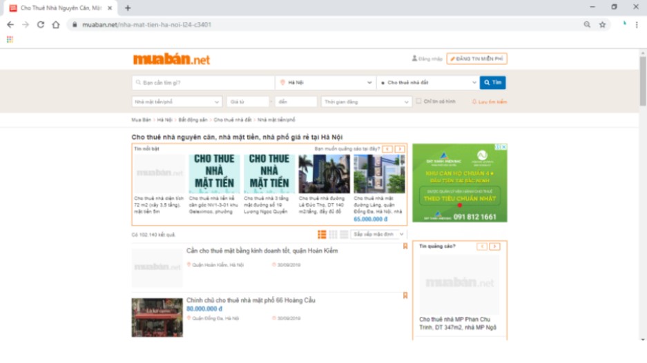 Đăng tải nội dung lên website quảng cáo bất động sản muaban.net
