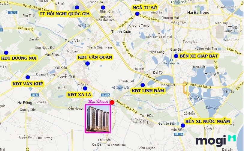 Dự án khu đô thị Đại Thanh nằm trên đường Phan Trọng Tuệ dọc theo quốc lộ 70 thuộc xã Tả Thanh Oai, Huyện Thanh Trì, Hà Nội.