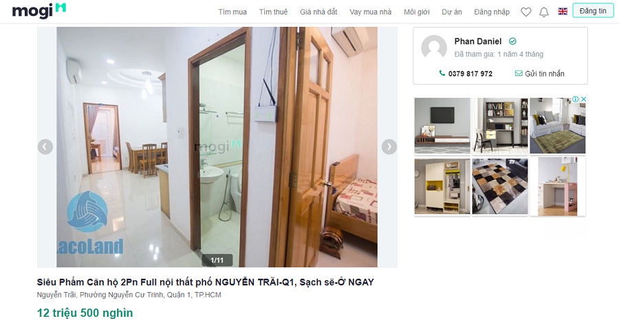 Căn hộ 2 phòng ngủ Full nội thất phố Nguyễn Trãi Q1, sạch sẽ vào ở ngay, giá cho thuê 10 - 13 triệu/tháng