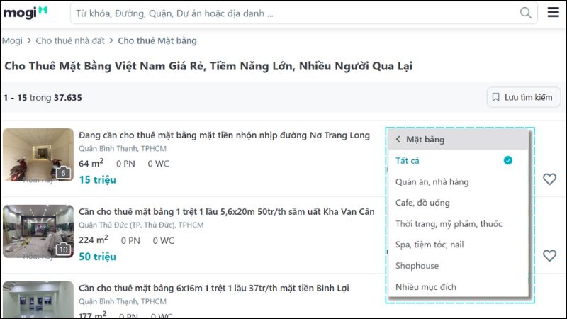 Cho thuê mặt bằng: Thủ tục và những điều cần biết 5 Tìm thuê mặt bằng với bộ lọc tiện lợi tại Mogi.vn