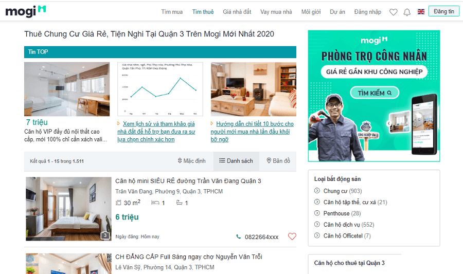 Mogi.vn - nơi đăng tin cho thuê căn hộ dịch vụ quận 3 uy tín, tương tác tốt.