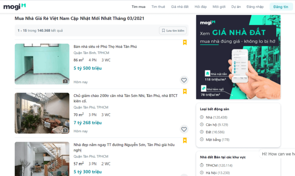 Ngoài các trang mạng xã hội thì các website bất động sản lớn và uy tín như Muaban.net, Mogi.vn chính là gợi ý lý tưởng