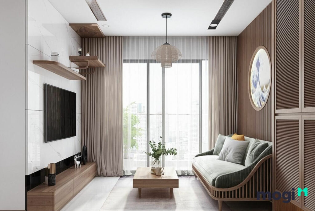 Khi không gian phòng khách nhỏ, hãy chọn trang trí theo phong cách tối giản và đơn giản. Sử dụng màu sắc trung tính tạo sự thư giãn cho tâm trí, kết hợp thêm những chi tiết nổi bật để tạo điểm nhấn.