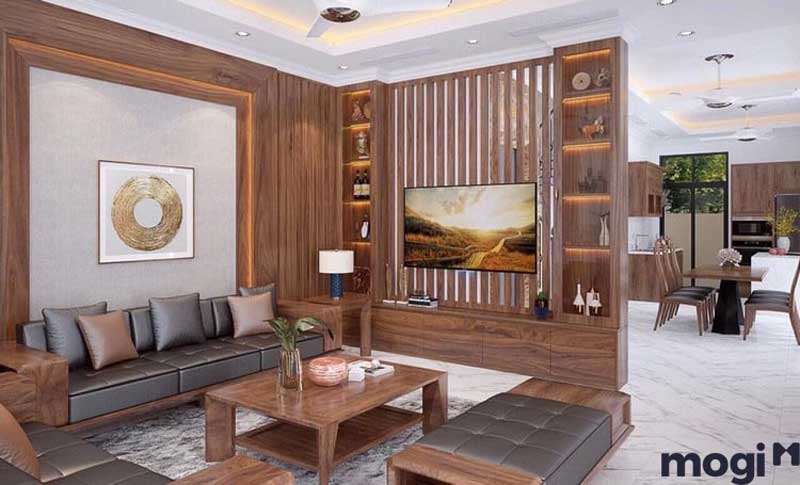 Không gian phòng khách của bạn sẽ được nâng tầm với mẫu lam gỗ sang trọng và đẳng cấp. Một mảng tối, mảnh vỡ đầy nghệ thuật sẽ tạo ra không gian thật độc đáo và ấn tượng.