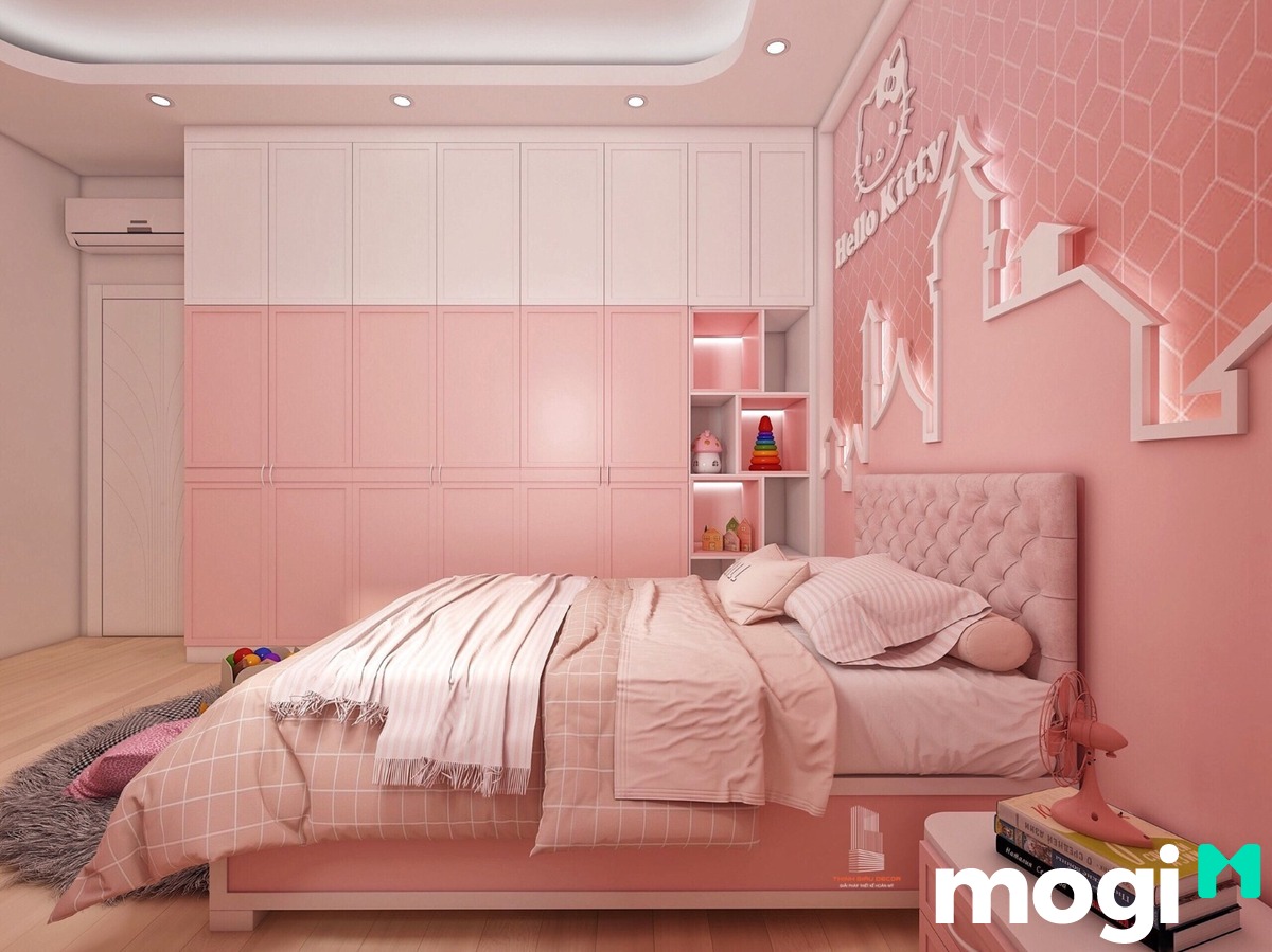 Một căn phòng ngủ màu hồng ấn tượng