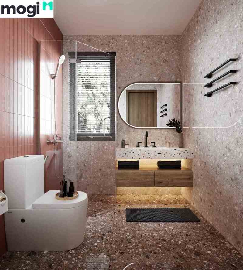 Sử dụng một loại gạch giúp phòng tắm nhỏ trở nên rộng rãi