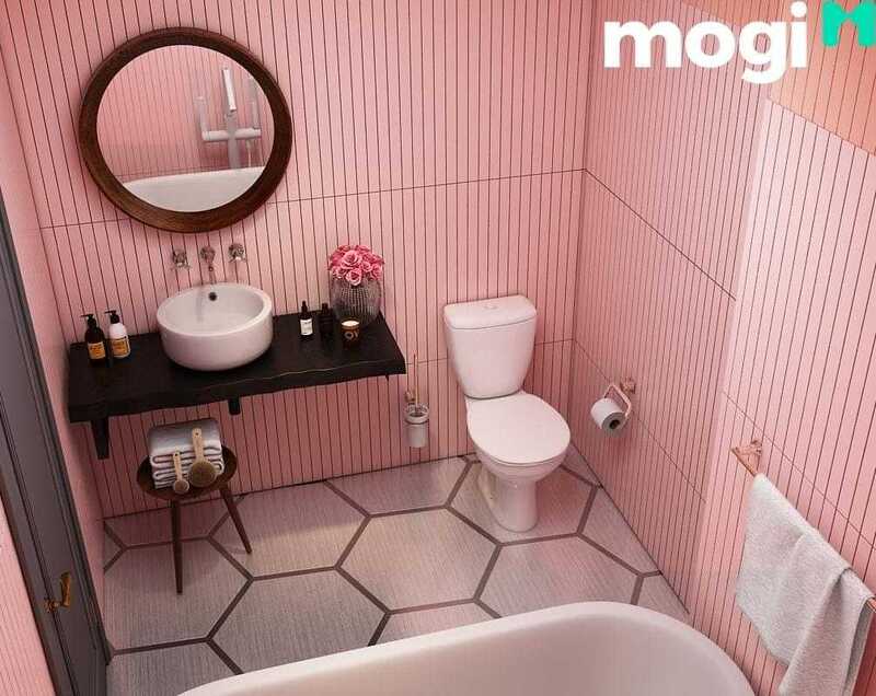Thiết kế phòng tắm 6m2 với màu hồng tươi sáng