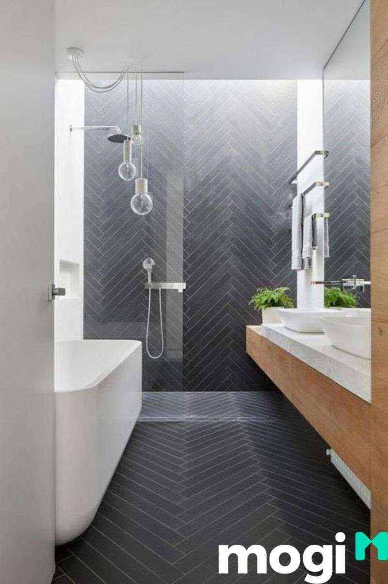 Thiết kế phòng tắm 6m2 với gạch lát chéo
