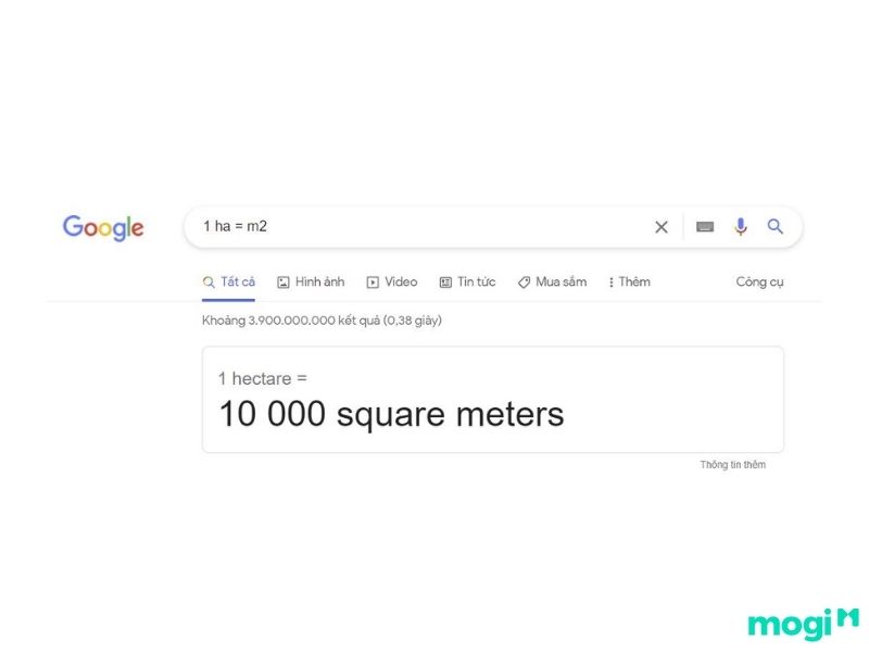 Tìm kiếm 1 hecta bằng bao nhiêu m2 trên google
