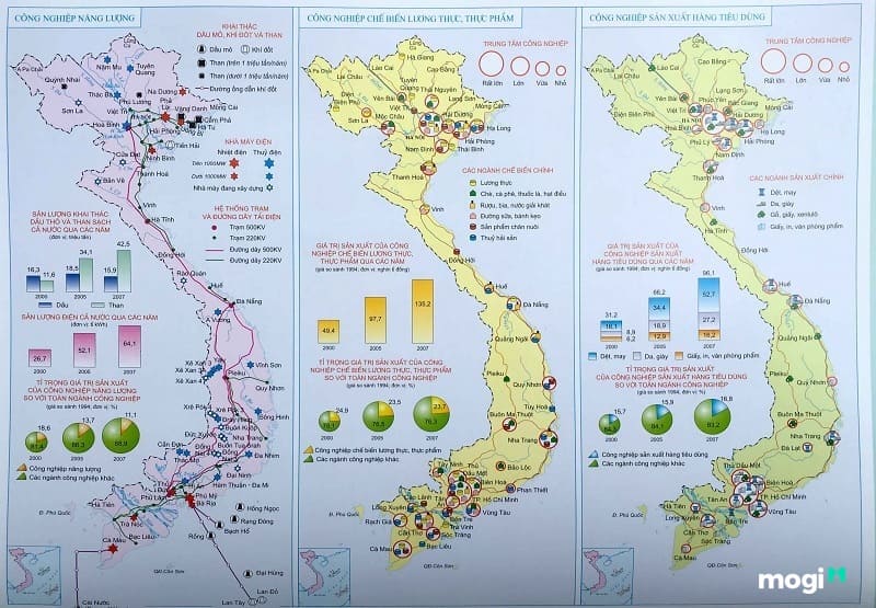 Bản đồ phân vùng một số vùng công nghiệp tại Việt Nam.