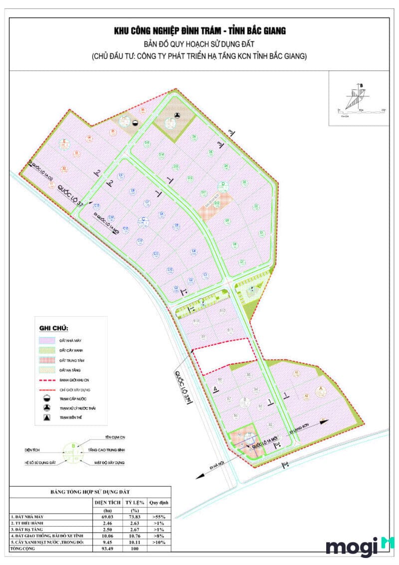 Bản đồ tổng hợp sử dụng đất của khu công nghiệp Đình Trám