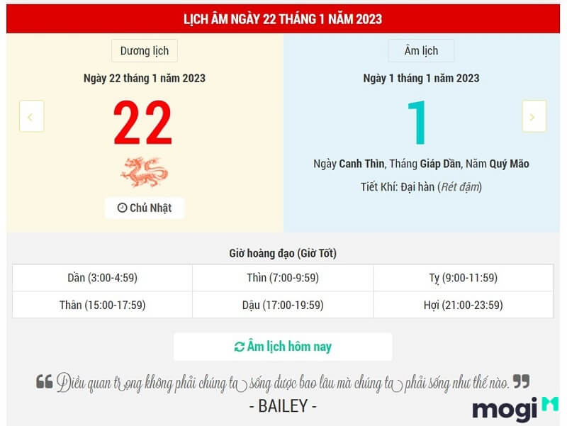 Mùng 1 tết Nguyên Đán Âm lịch 2023 rơi vào Chủ Nhật.