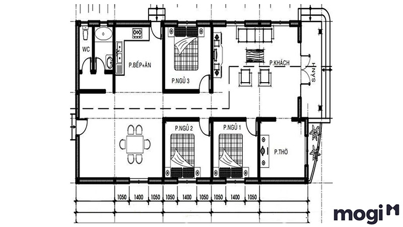 Thiết kế nhà cấp 4 mái bằng 1 tầng 100m2 75x135m tại Sóc Sơn BT 108