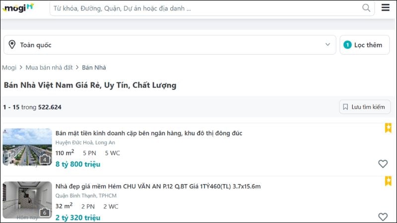 Tìm mua nhà hoặc căn hộ uy tín tại Mogi.vn