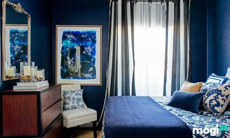 Phòng ngủ phong cách chiết trung xanh lam