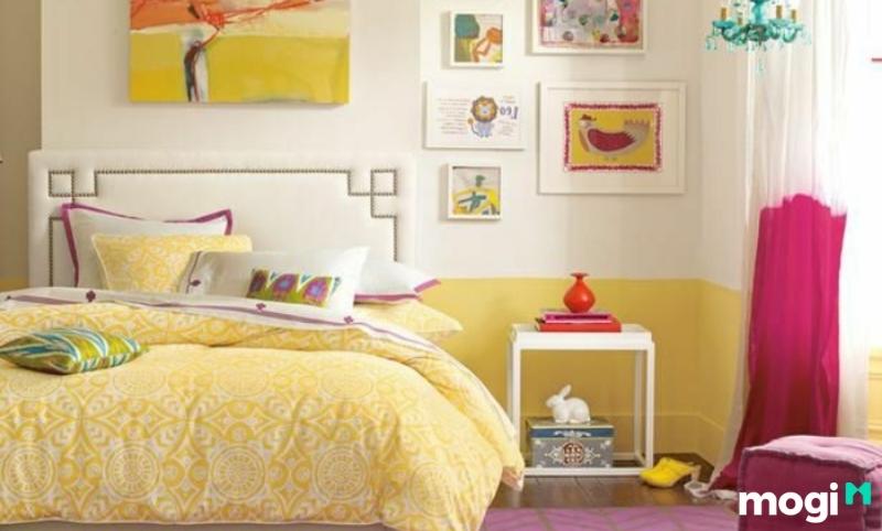 Phòng ngủ chiết trung màu vàng tươi