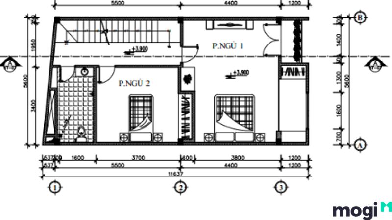 Mẫu nhà đẹp 2 tầng 5x20: bản thiết kế tầng 1