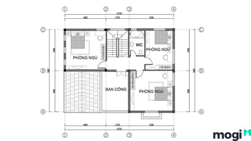 Mẫu nhà đẹp 2 tầng 5x20: bản thiết kế tầng 2