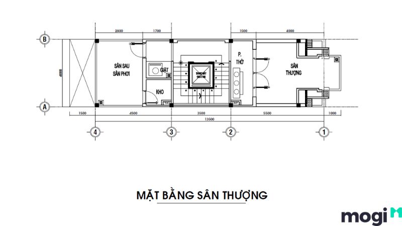 Mẫu nhà đẹp 2 tầng 5x20: bản vẽ sân thượng