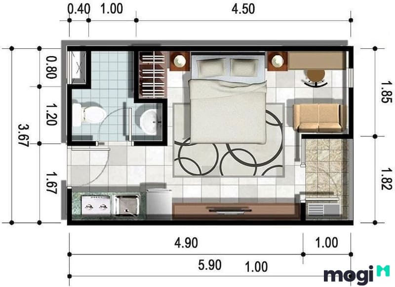 Thiết kế phòng ngủ nhỏ 12m2 phong cách hiện đại