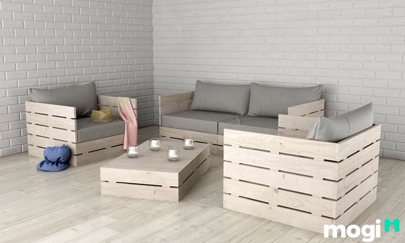 Không gian đơn giản nhưng sang trọng và hiện đại của bàn ghế sofa tái chế từ Pallet