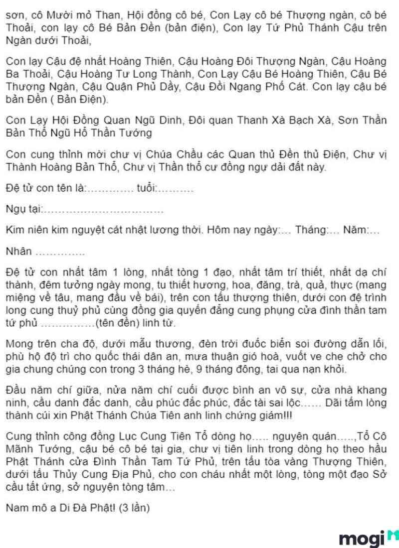 văn khấn Ông Hoàng Bảy