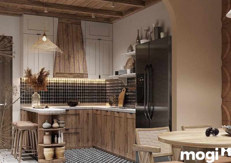 Phong cách thiết kế nội thất Rustic chọn khu vực bếp là điểm nhấn