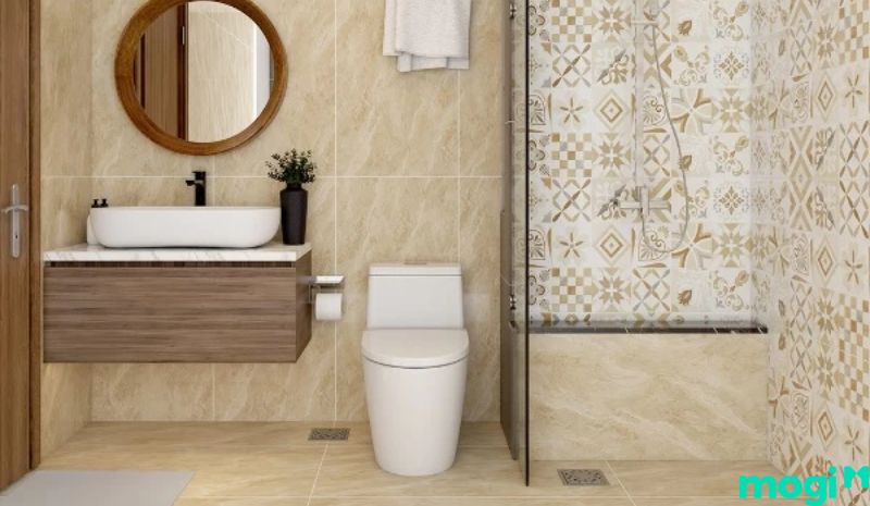 Cách phối màu gạch nhà vệ sinh đơn giản nhất đó là phối đồng tông