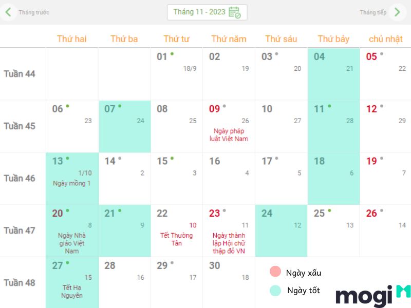 Ngày tốt tháng 11 năm 2023 tuổi Dần