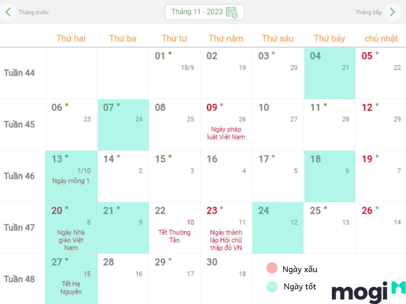 Ngày tốt tháng 11 năm 2023 tuổi Mão