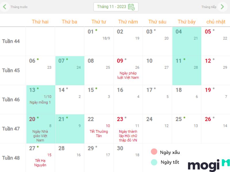 Ngày tốt tháng 11 năm 2023 tuổi Mùi