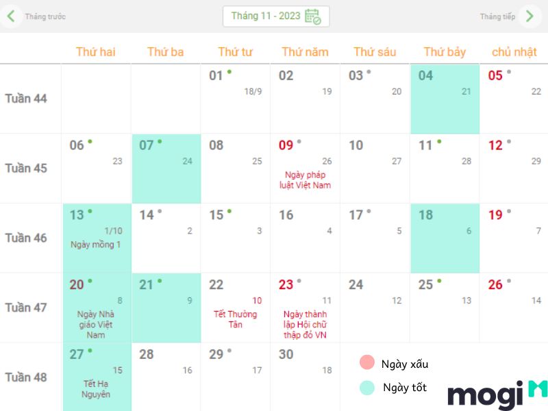 Ngày tốt tháng 11 năm 2023 tuổi Dậu