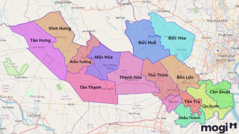 Bản đồ các huyện của tỉnh Long An