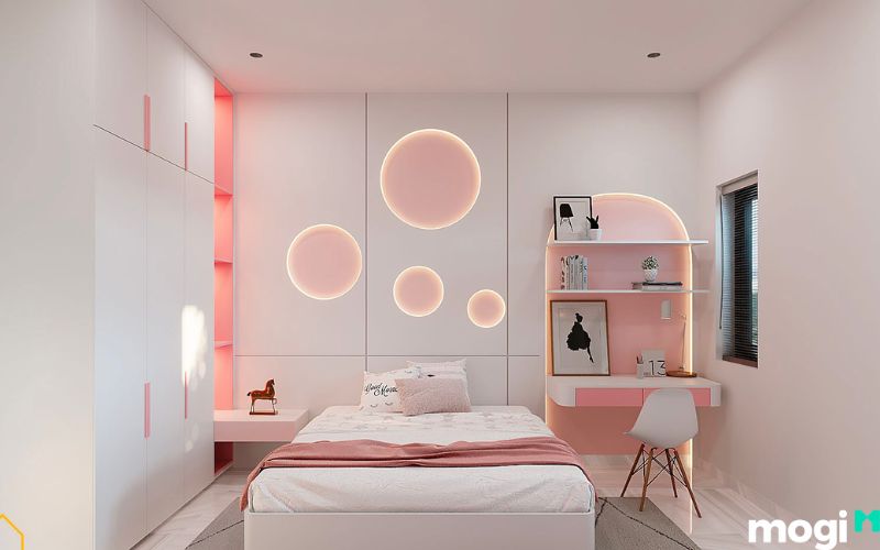 phòng ngủ màu pastel bé gái theo phong cách hiện đại 