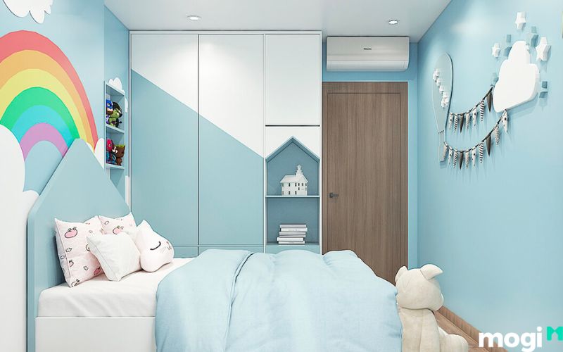 phòng ngủ màu xanh cho bé gái
