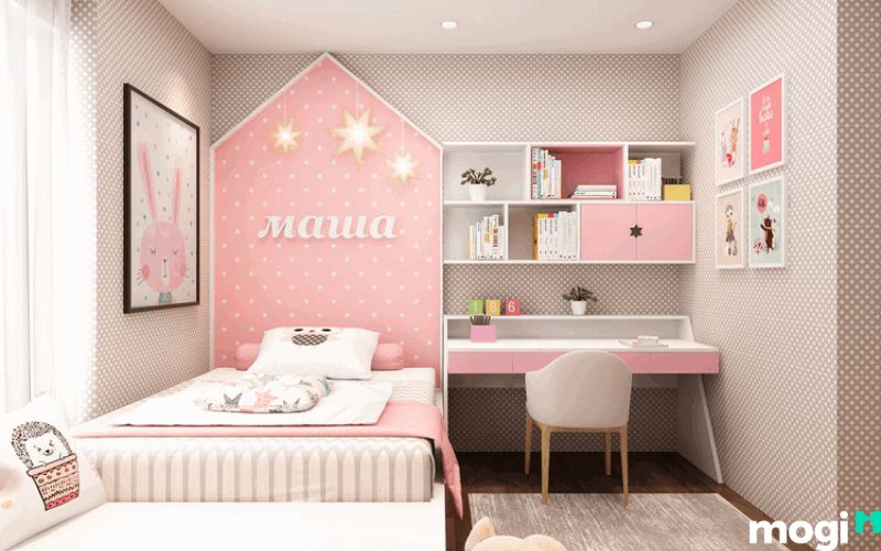 phòng ngủ bé gái theo phong cách tối giản 