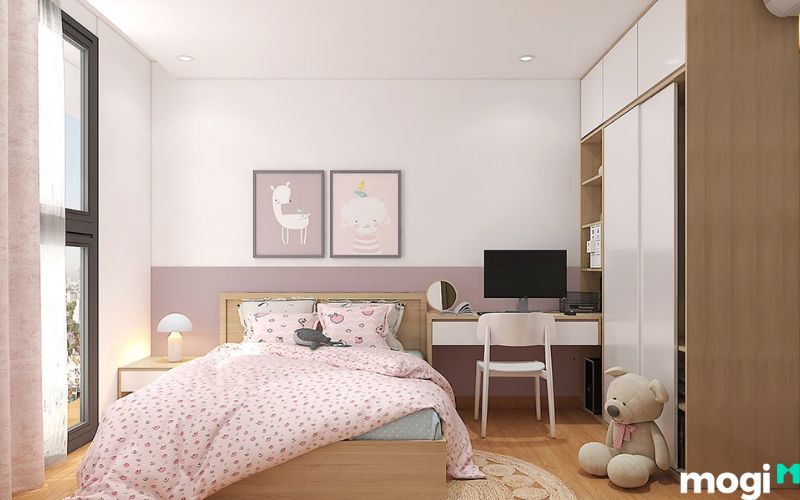 phòng ngủ màu hồng cho bé gái theo phong cách đơn giản