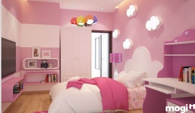 Phòng ngủ bé gái tông màu hồng