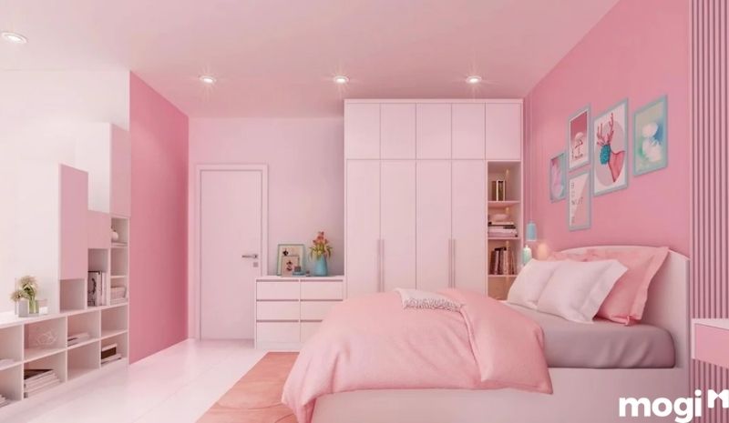 Phòng ngủ bé gái tông màu hồng