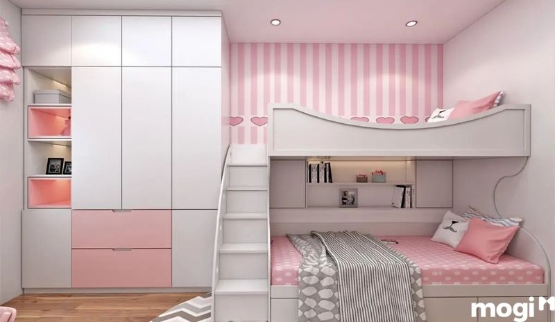 Thiết kế phòng ngủ 2 tầng cho bé gái