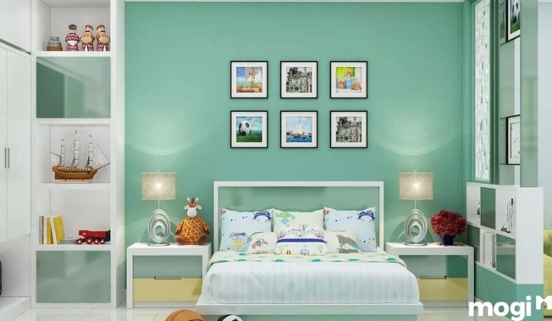 Phòng ngủ bé trai tông màu xanh lá