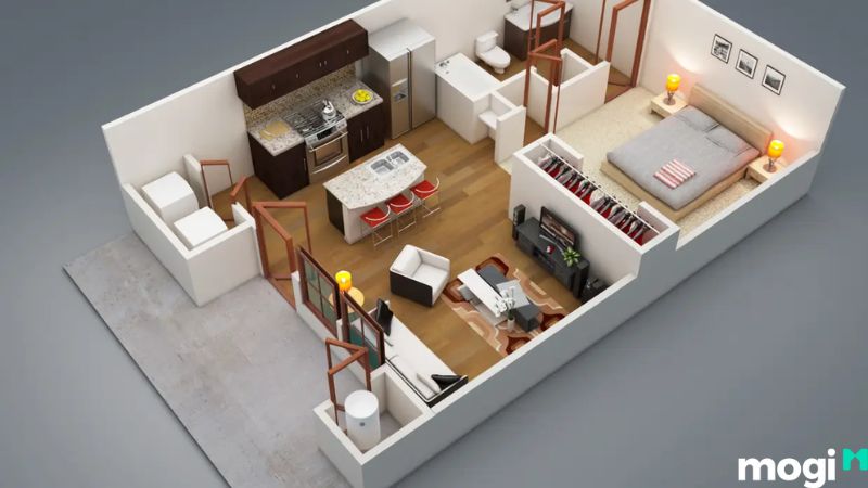 Mẫu thiết kế căn hộ 2 phòng ngủ 50m2 hiện đại