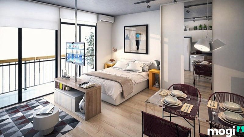 Mẫu thiết kế chung cư mini 50m2 2 phòng ngủ minimalism