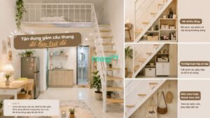 Tận dụng gầm cầu thang để lưu trữ đồ cũng là cách hợp lý để tối ưu diện tích