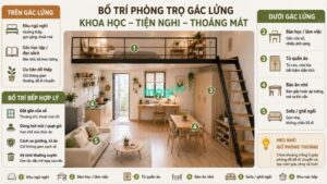 Cách bố trí từng khu vực trong phòng trọ gác lửng