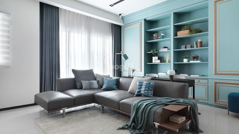 Mẫu phòng khách màu xanh lam phù hợp cho người mệnh Mộc