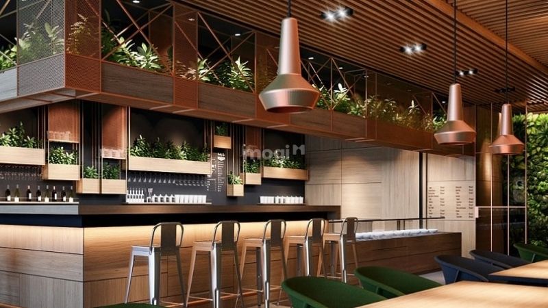 Trang trí trần quán cafe bằng gỗ