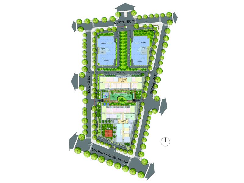 Sơ đồ mặt tiền 4 góc của dự án